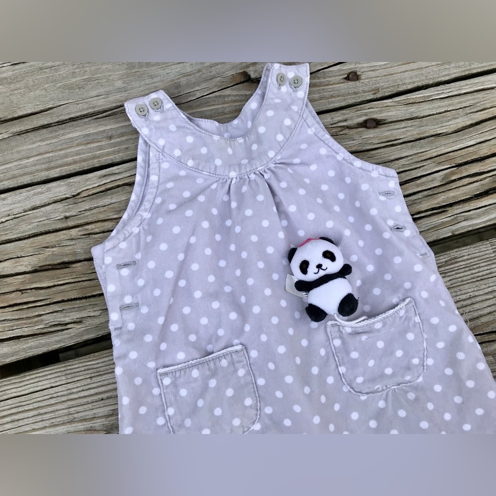 18-24m Baby Girls GYMBOREE Polka Dot Panda Pocket One Piece Corduroy Romper Set - Picture 6 of 13